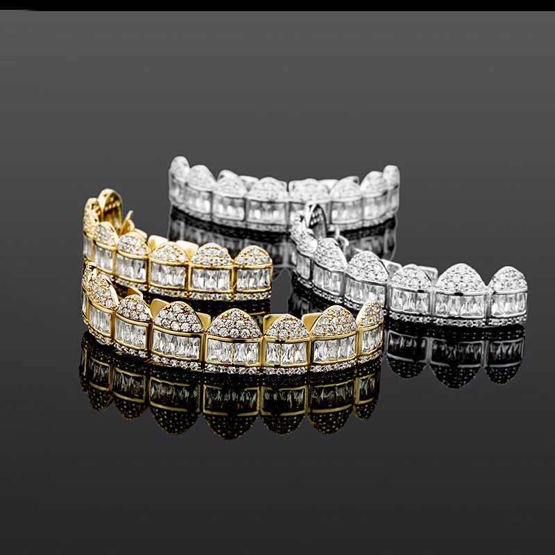 Iced Out Baguette Diamonds Paved Grillz Set
