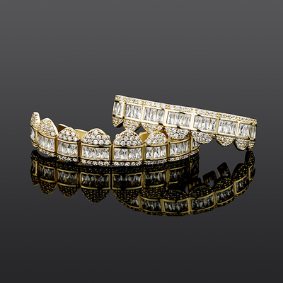 Iced Out Baguette Diamonds Paved Grillz Set
