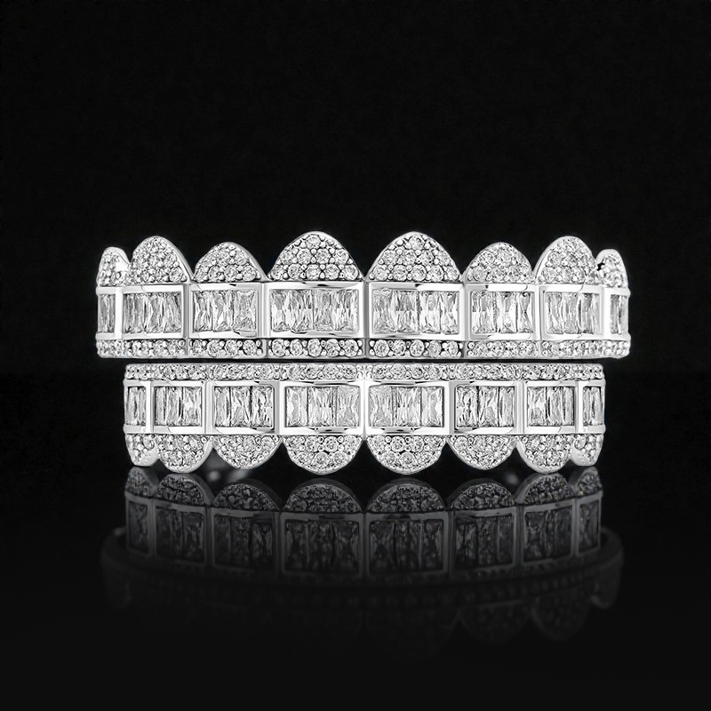 Iced Out Baguette Diamonds Paved Grillz Set