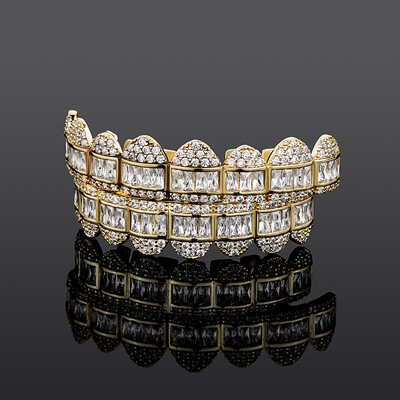 Iced Out Baguette Diamonds Paved Grillz Set