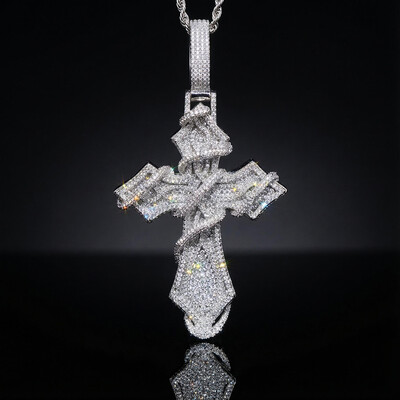 Iced Out Thorn Cross Pendant Necklace