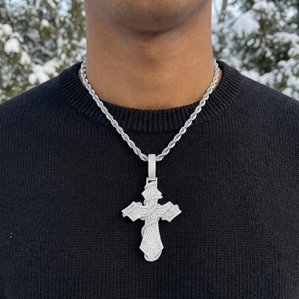 Iced Out Thorn Cross Pendant Necklace Iced Out Thorn Cross Pendant Necklace