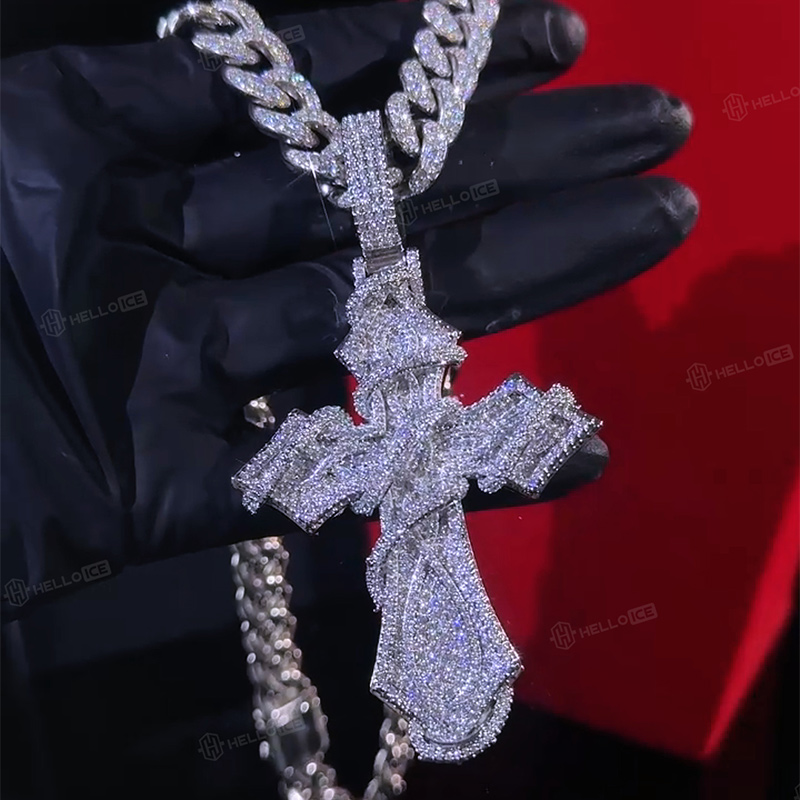 Iced Out Thorn Cross Pendant Necklace