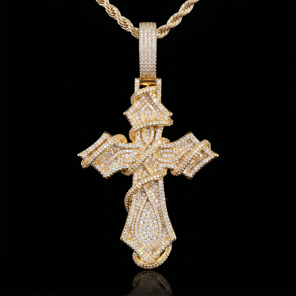 Iced Out Thorn Cross Pendant Necklace