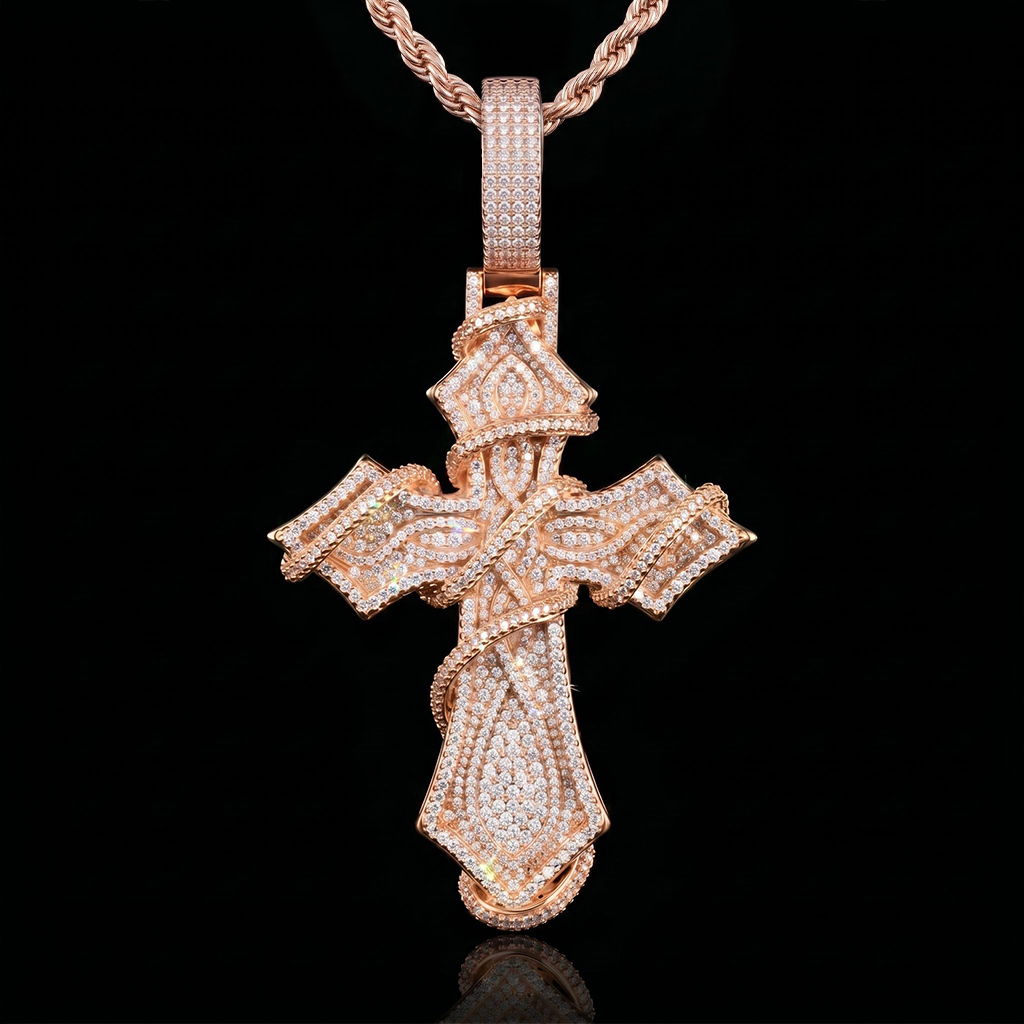 Iced Out Thorn Cross Pendant Necklace