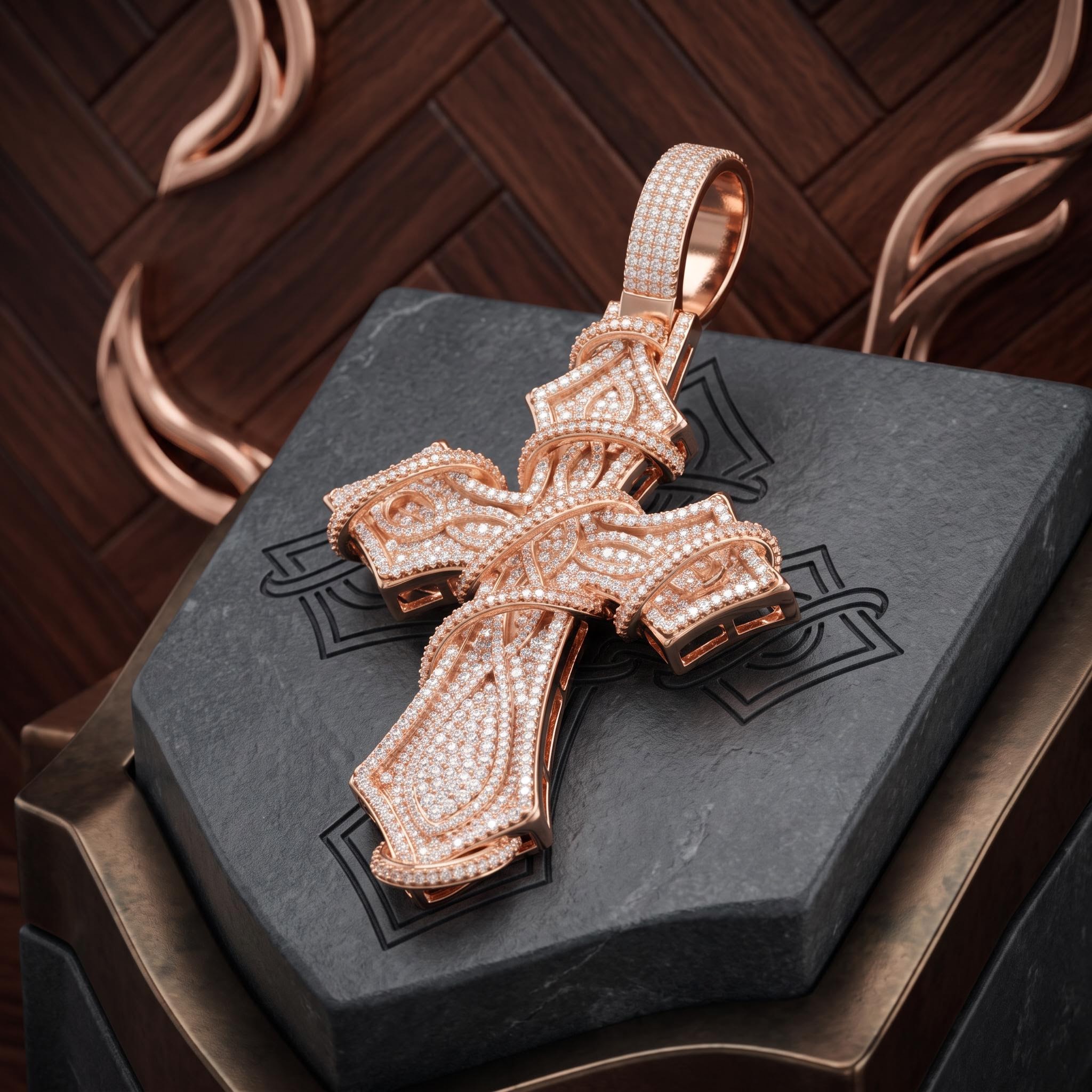 Iced Out Thorn Cross Pendant Necklace Iced Out Thorn Cross Pendant Necklace