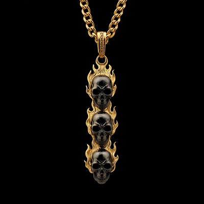 Triple Flame Skull Pendant