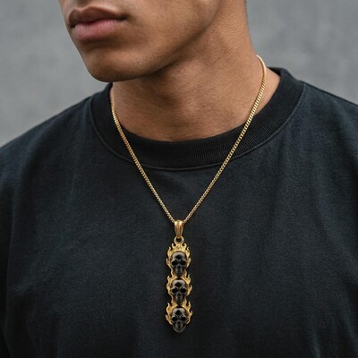 Triple Flame Skull Pendant