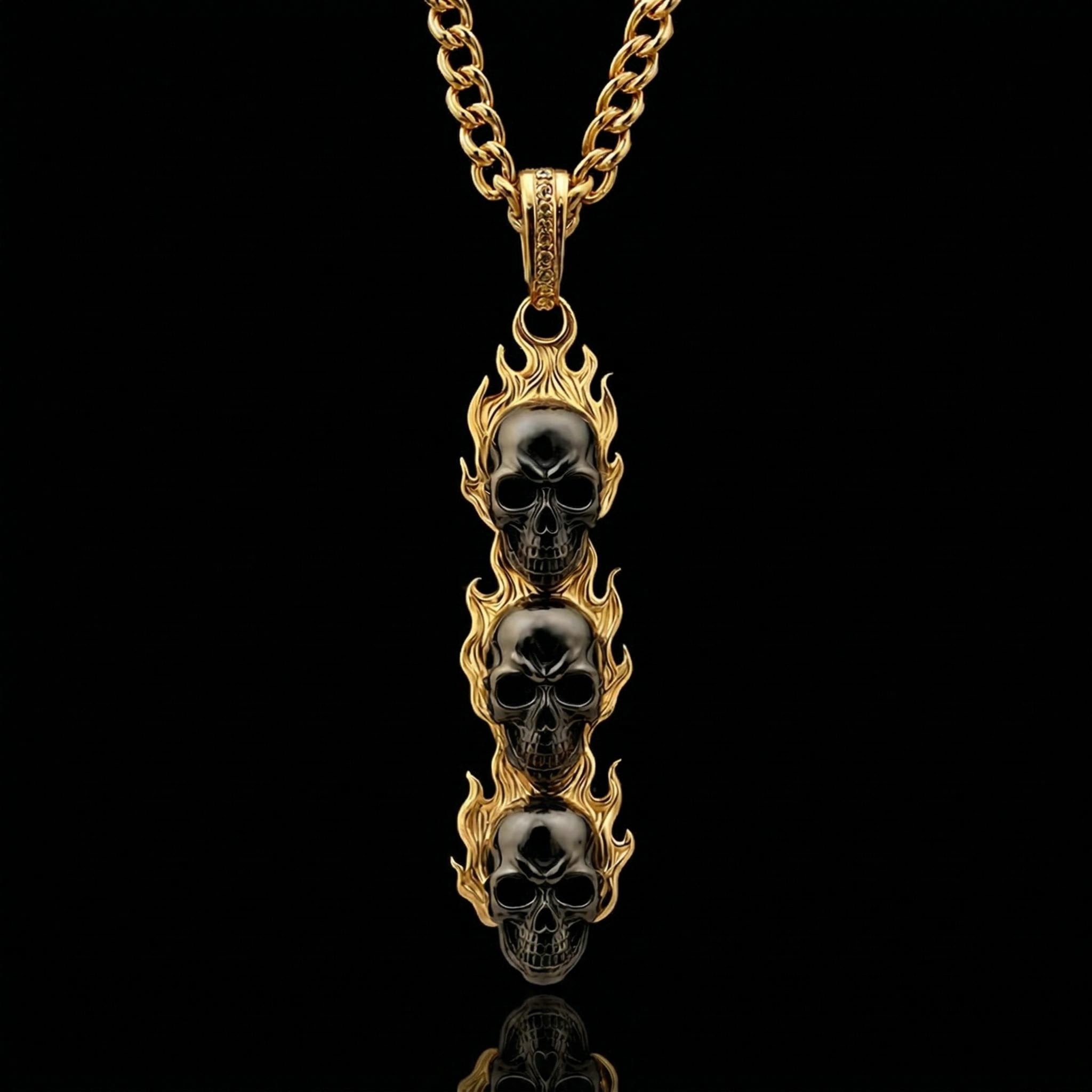 Triple Flame Skull Pendant