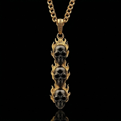 Triple Flame Skull Pendant