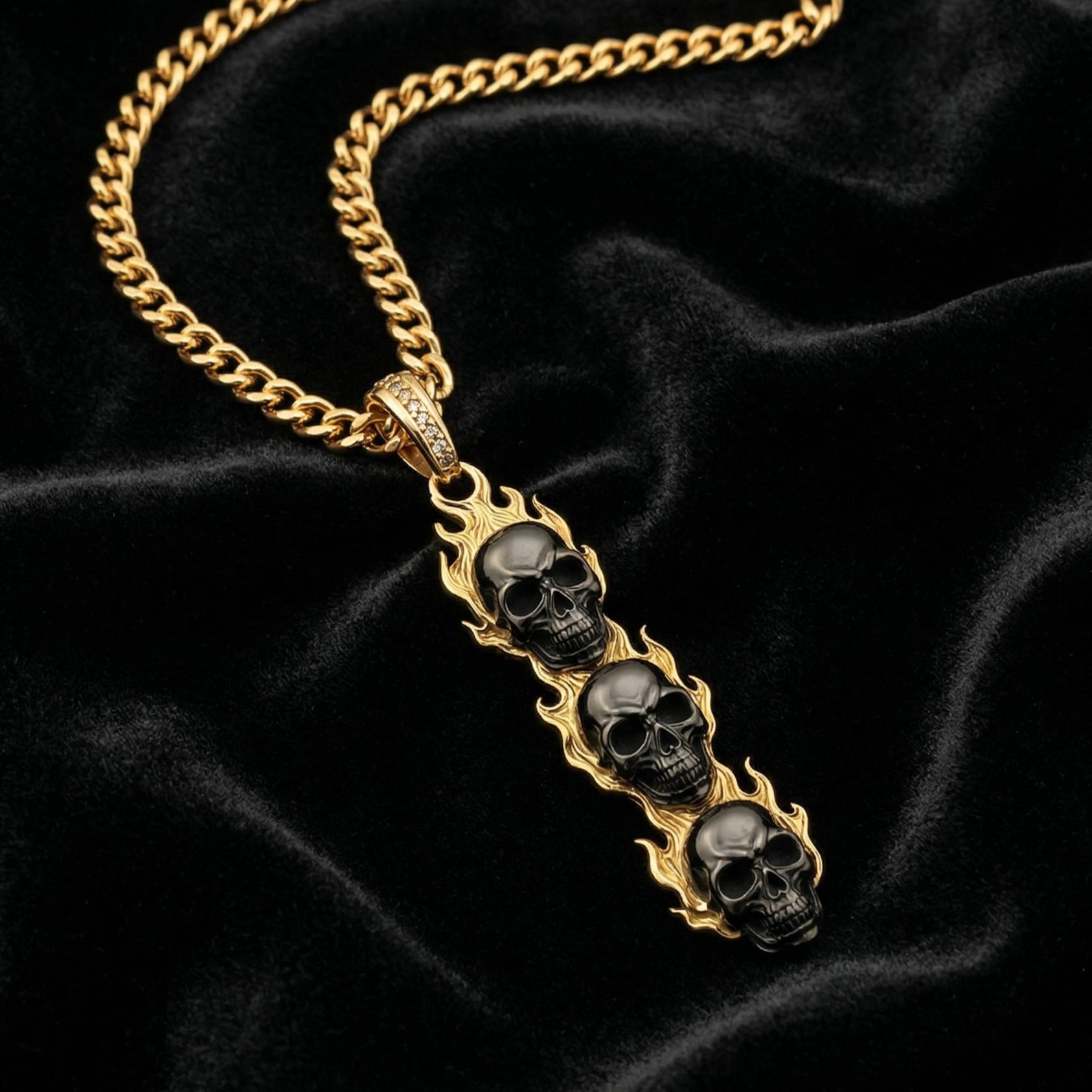 Triple Flame Skull Pendant