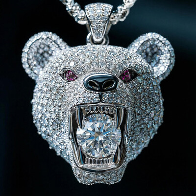 Iced Bear Bites Round Cut Diamond Pendant