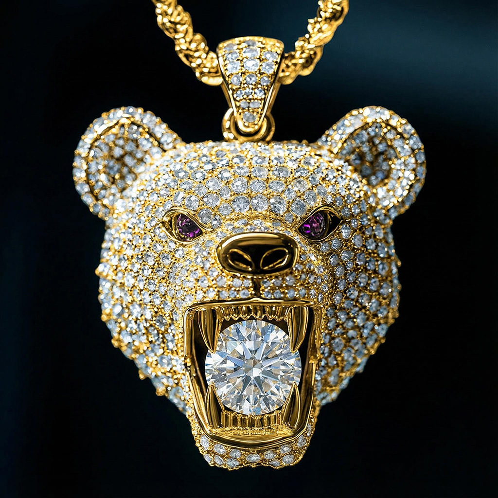 Iced Bear Bites Round Cut Diamond Pendant Iced Bear Bites Round Cut Diamond Pendant