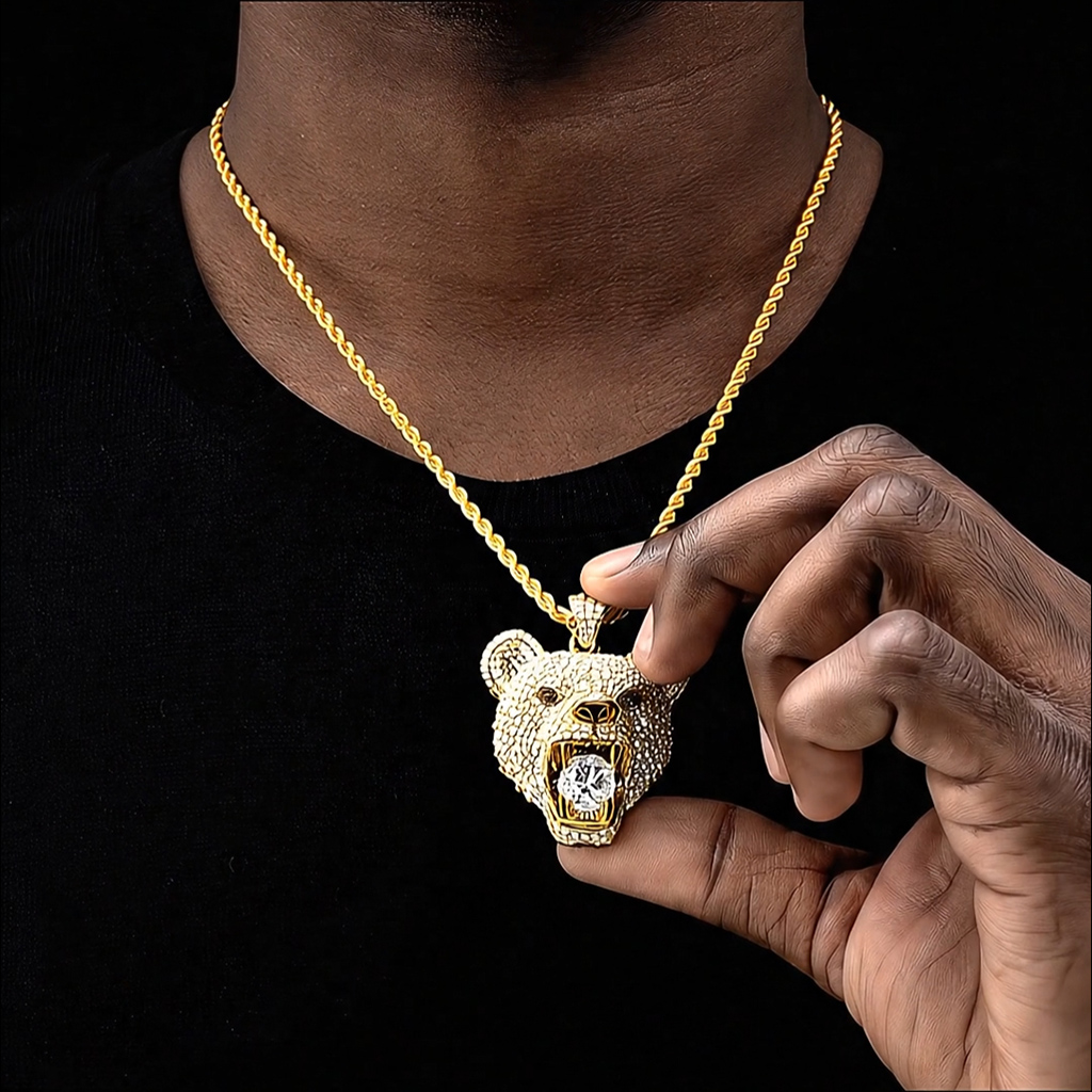 Iced Bear Bites Round Cut Diamond Pendant Iced Bear Bites Round Cut Diamond Pendant