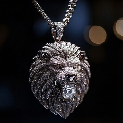Iced Lion Bites Asscher Cut Diamond Pendant