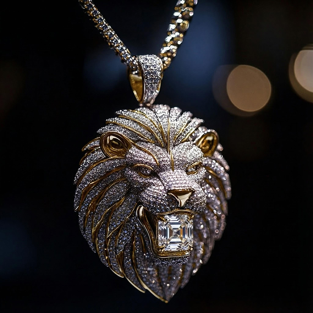 Iced Lion Bites Asscher Cut Diamond Pendant Iced Lion Bites Asscher Cut Diamond Pendant