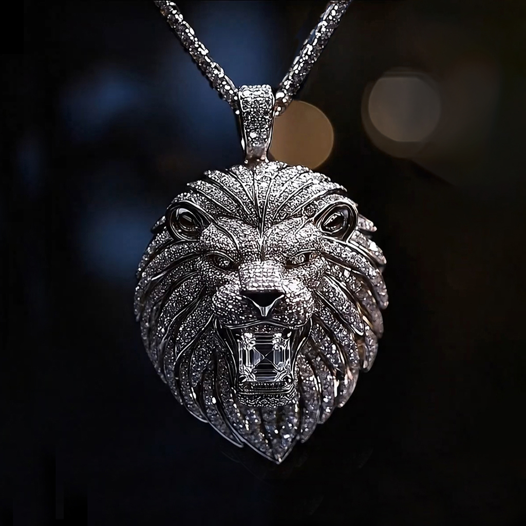 Iced Lion Bites Asscher Cut Diamond Pendant Iced Lion Bites Asscher Cut Diamond Pendant