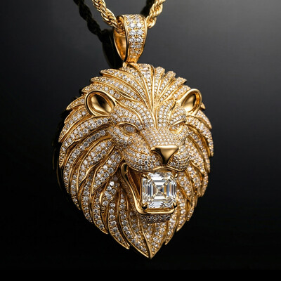 Iced Lion Bites Asscher Cut Diamond Pendant