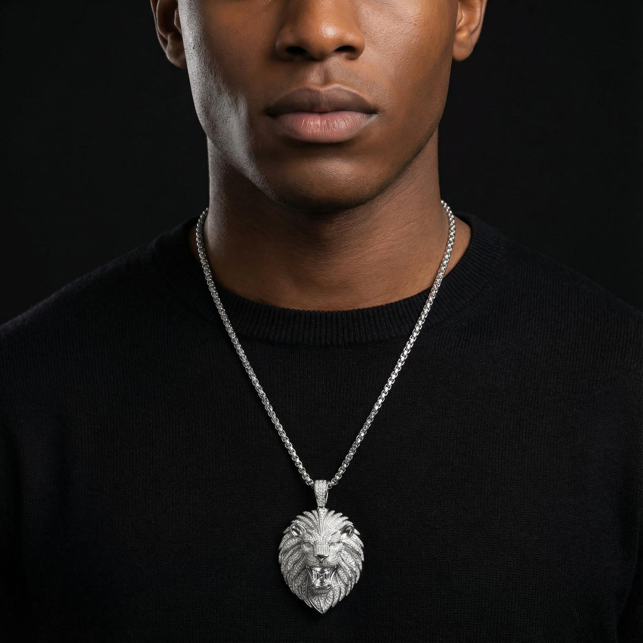 Iced Lion Bites Asscher Cut Diamond Pendant