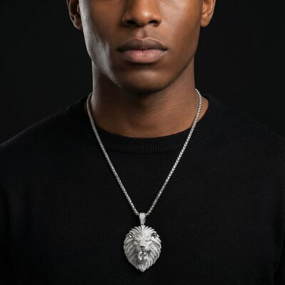 Iced Lion Bites Asscher Cut Diamond Pendant