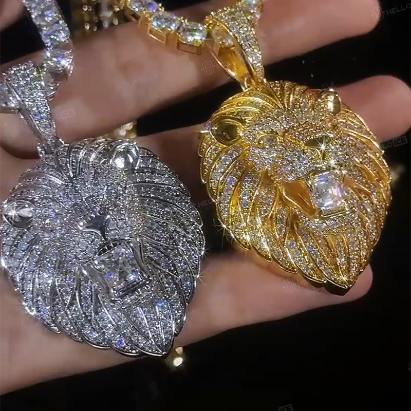 Iced Lion Bites Asscher Cut Diamond Pendant