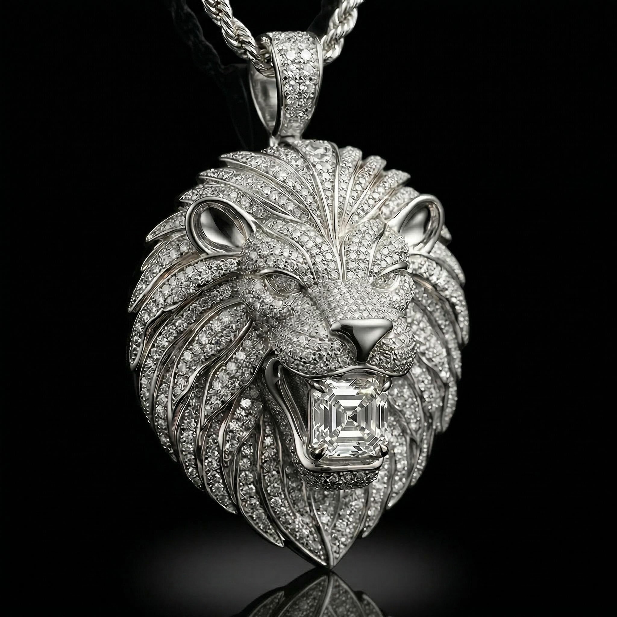 Iced Lion Bites Asscher Cut Diamond Pendant