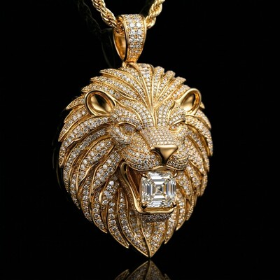 Iced Lion Bites Asscher Cut Diamond Pendant