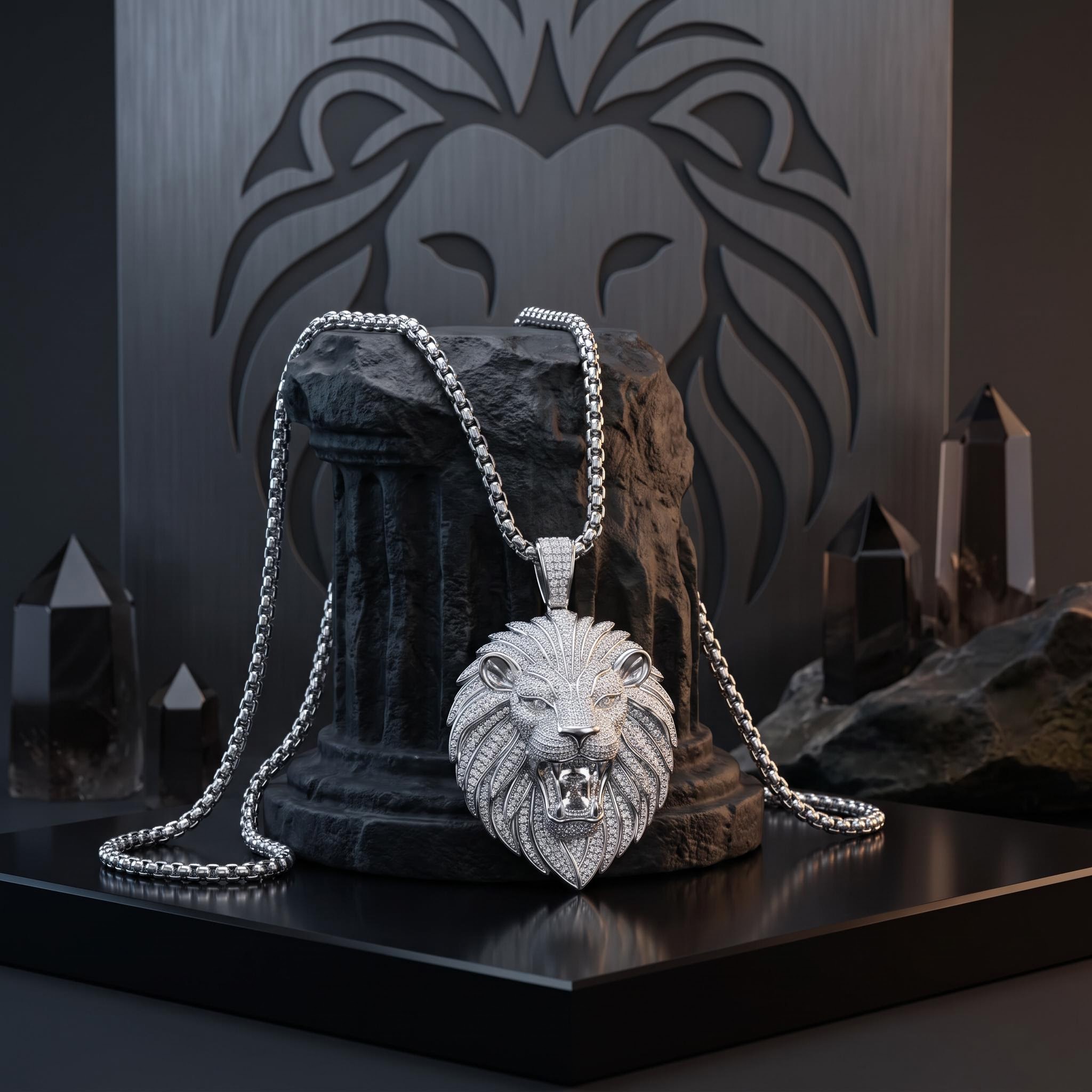 Iced Lion Bites Asscher Cut Diamond Pendant
