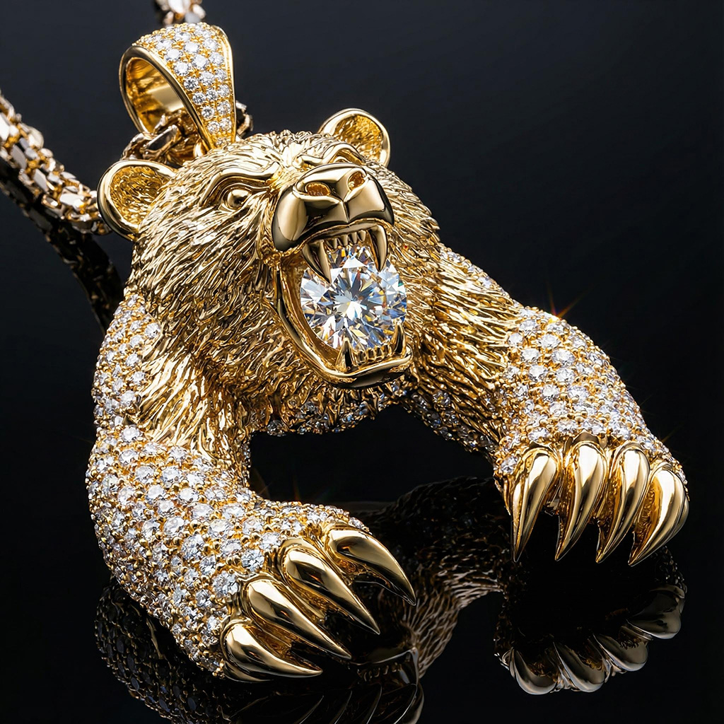 Iced Bear Bites Round Cut Diamond Pendant Iced Bear Bites Round Cut Diamond Pendant