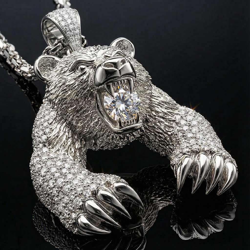 Iced Bear Bites Round Cut Diamond Pendant Iced Bear Bites Round Cut Diamond Pendant