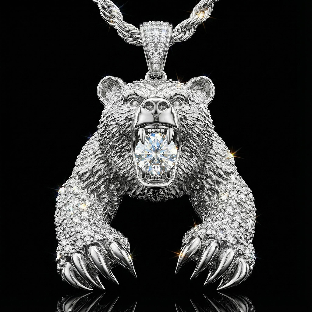 Iced Bear Bites Round Cut Diamond Pendant Iced Bear Bites Round Cut Diamond Pendant