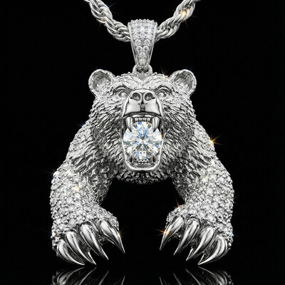 Iced Bear Bites Round Cut Diamond Pendant