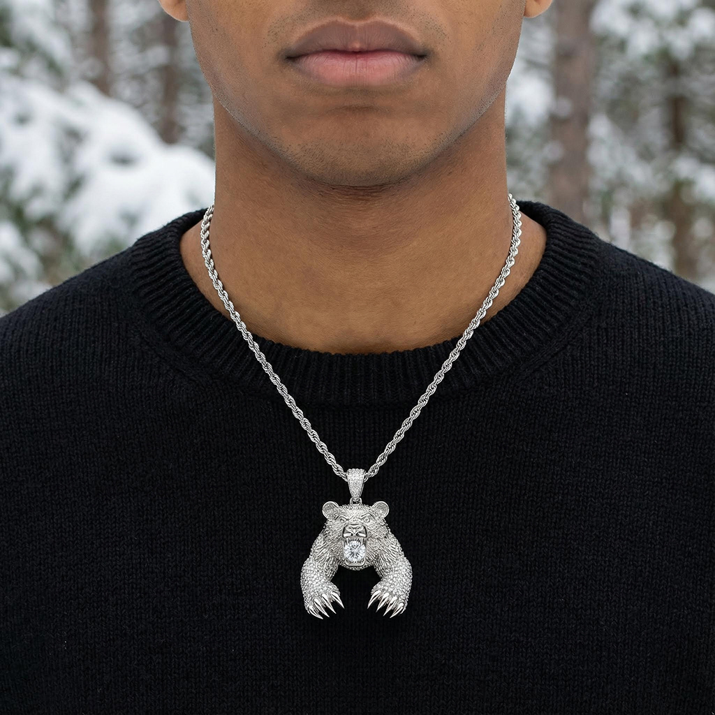 Iced Bear Bites Round Cut Diamond Pendant Iced Bear Bites Round Cut Diamond Pendant
