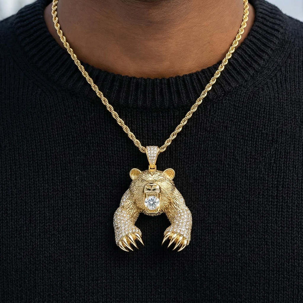 Iced Bear Bites Round Cut Diamond Pendant Iced Bear Bites Round Cut Diamond Pendant