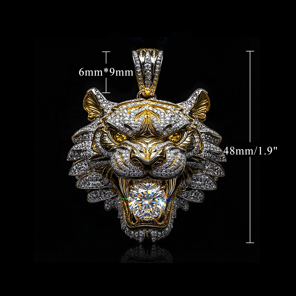 Micro Pave Tiger Bites Round Cut Diamond Pendant