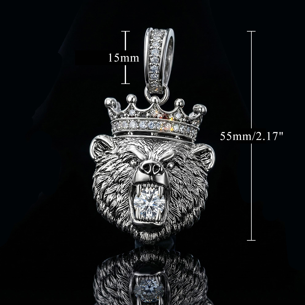 Iced Bear Bites Round Cut Diamond Crown Pendant