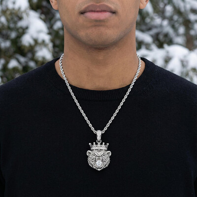 Iced Bear Bites Round Cut Diamond Crown Pendant