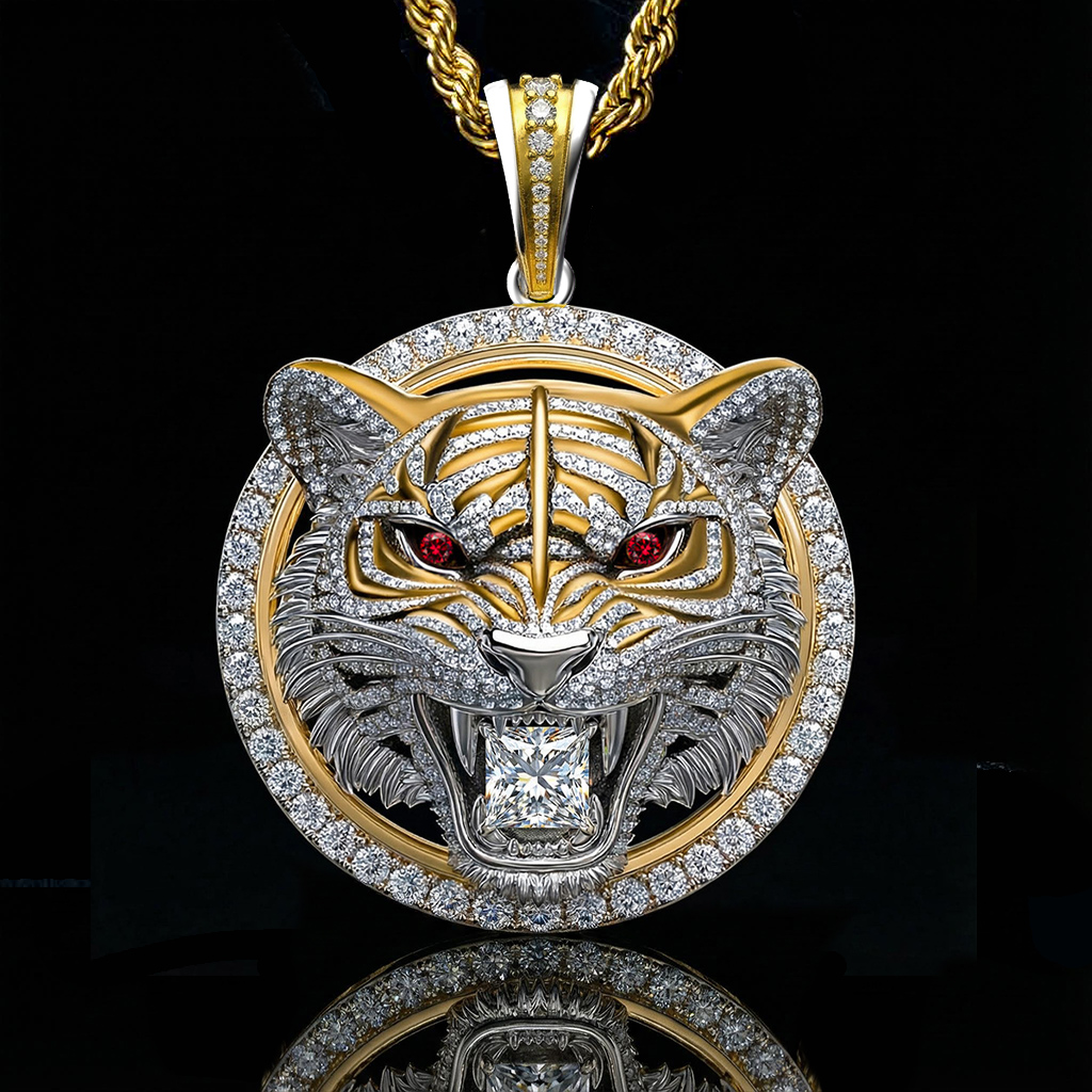 Two-tone Tiger Bites Princess Cut Diamond Pendant