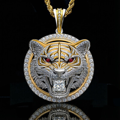 Two-tone Tiger Bites Princess Cut Diamond Pendant