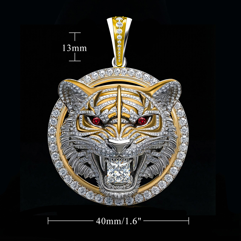Two-tone Tiger Bites Princess Cut Diamond Pendant