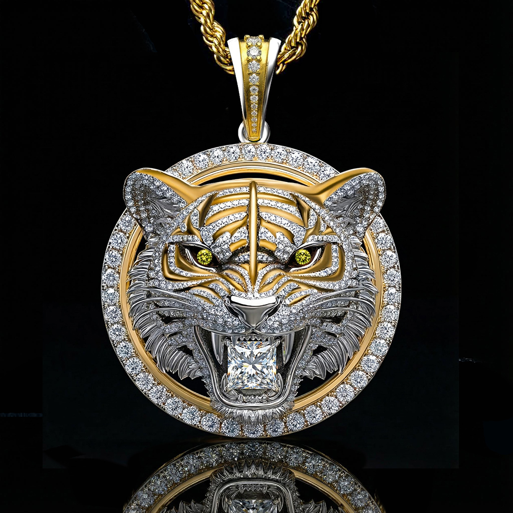 Two-tone Tiger Bites Princess Cut Diamond Pendant