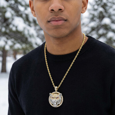 Two-tone Tiger Bites Princess Cut Diamond Pendant