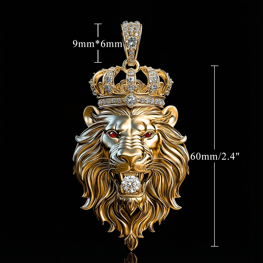 Lion Bites Round Cut Diamond with Crown Pendant in Gold Lion Bites Round Cut Diamond with Crown Pendant in Gold