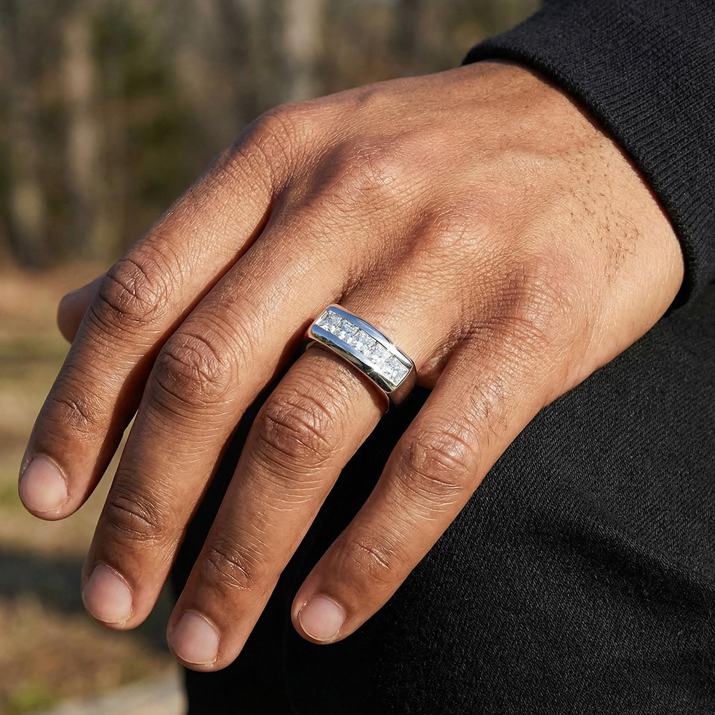 S925S & VVS Moissanite 5 Stone Princess Cut Diamond Band S925S & VVS Moissanite 5 Stone Princess Cut Diamond Band