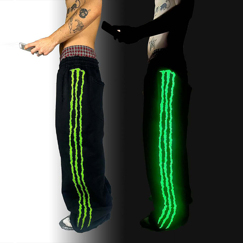 Glow-in-the-Dark Wolf Paw Casual Pants