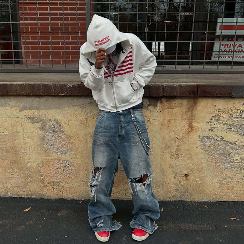 Y2K Flag Print Zip Hoodie Y2K Flag Print Zip Hoodie