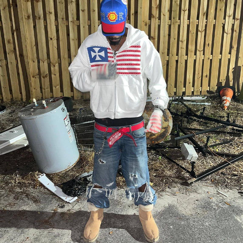 Y2K Flag Print Zip Hoodie Y2K Flag Print Zip Hoodie