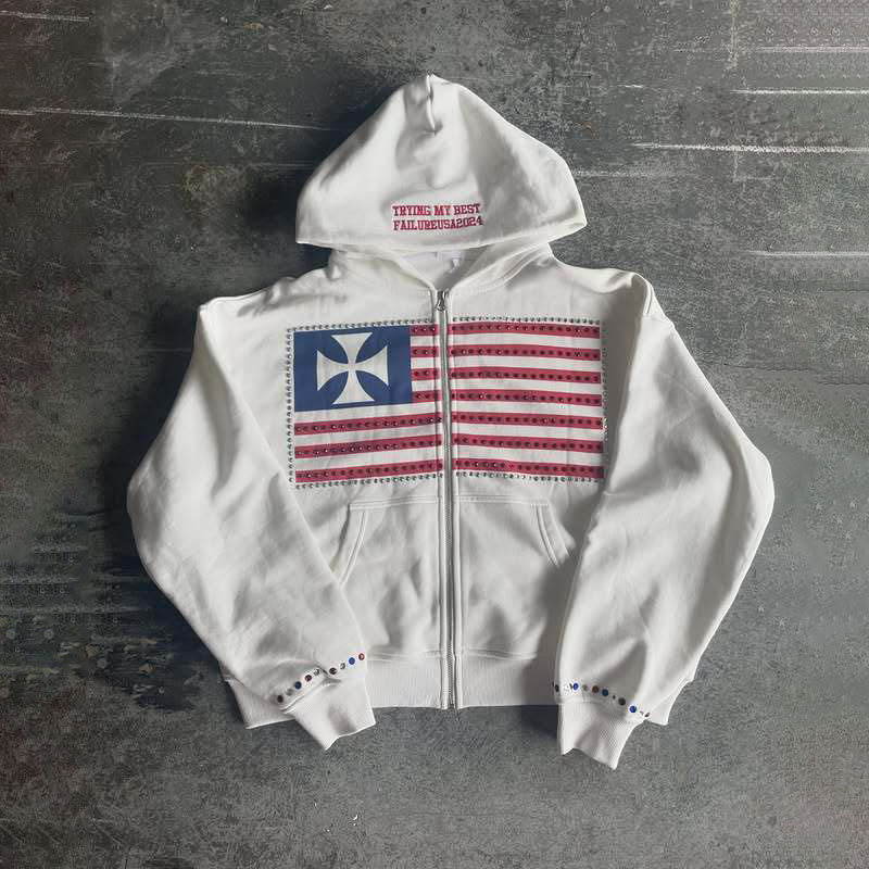 Y2K Flag Print Zip Hoodie Y2K Flag Print Zip Hoodie