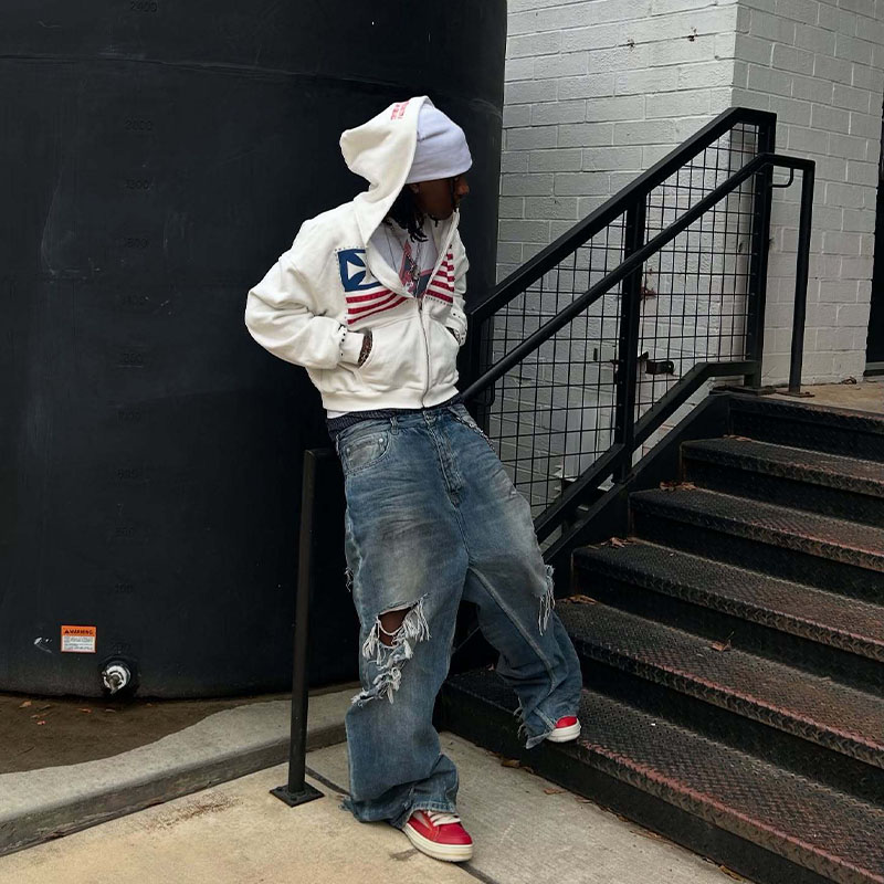 Y2K Flag Print Zip Hoodie Y2K Flag Print Zip Hoodie