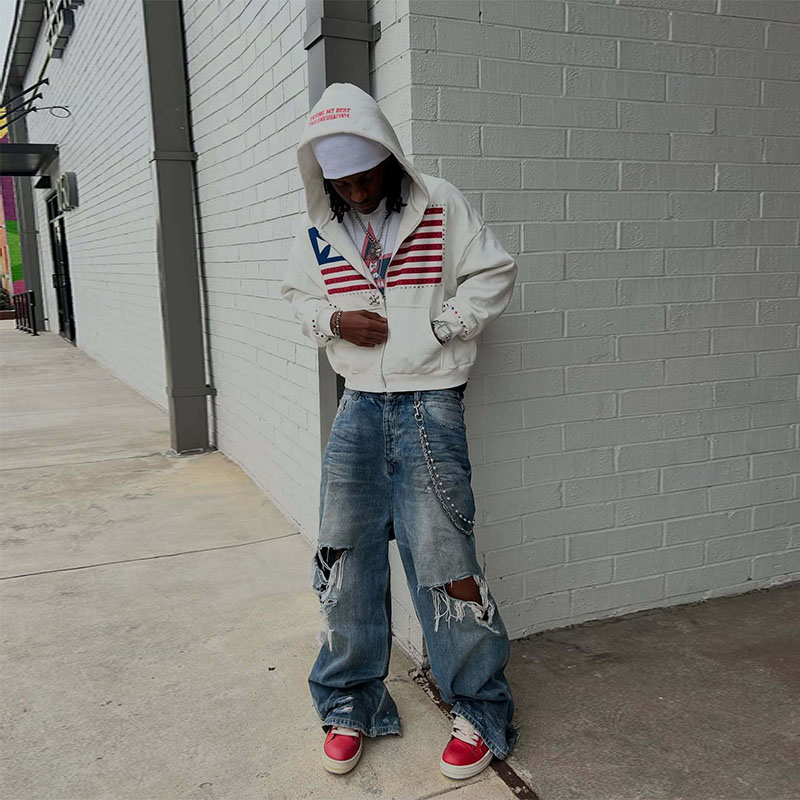 Y2K Flag Print Zip Hoodie Y2K Flag Print Zip Hoodie